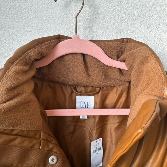 NWT GAP Women’s XL Carmel Brown Faux Leather Quilted Puffer Jacket Coat - Picture 4 of 8